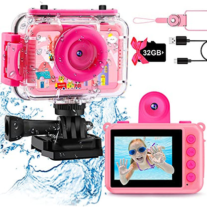 Waterproof Camera - Underwater Camera Birthday Gifts for Girls Boys Children Digital Action Camera with 32GB SD Card, Pool Toys for Kids Age 4 5 6 7 8 10