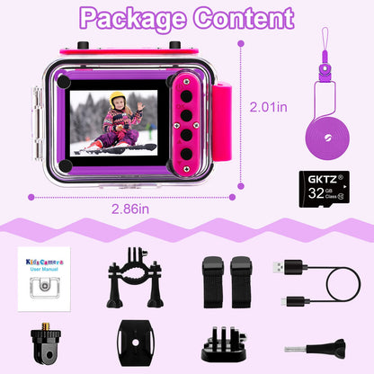 Waterproof Camera - Underwater Camera Birthday Gifts for Girls Boys Children Digital Action Camera with 32GB SD Card, Pool Toys for Kids Age 4 5 6 7 8 10