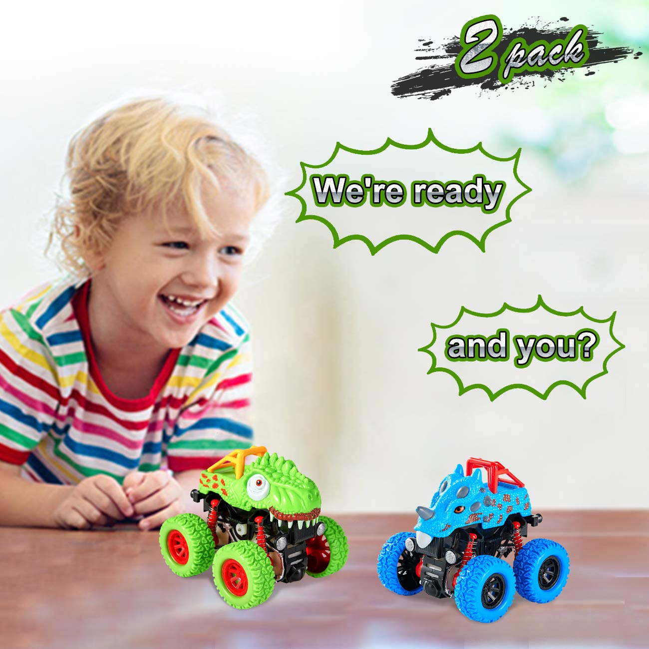 Dinosaur Toys for 2 3 4 5 Year Old Boys , Pull Back Vehicles Toys Monster Truck for Toddler Boys Age 2-4-6, Dino Cars for Kids 3-5 Year Old Christmas Birthday Gifts