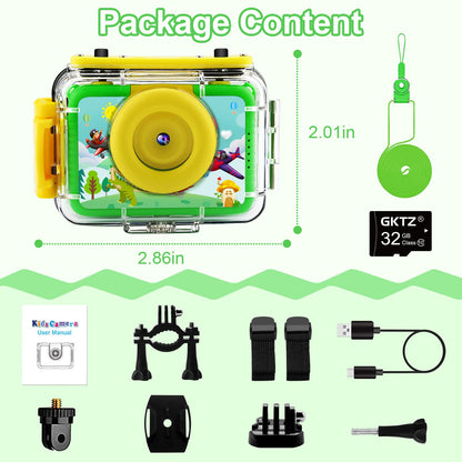 Waterproof Camera - Underwater Camera Birthday Gifts for Girls Boys Children Digital Action Camera with 32GB SD Card, Pool Toys for Kids Age 4 5 6 7 8 10