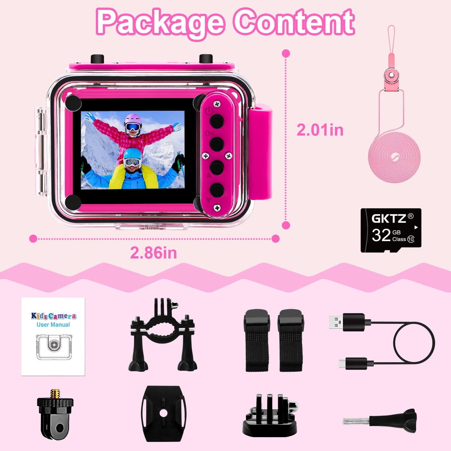 Waterproof Camera - Underwater Camera Birthday Gifts for Girls Boys Children Digital Action Camera with 32GB SD Card, Pool Toys for Kids Age 4 5 6 7 8 10