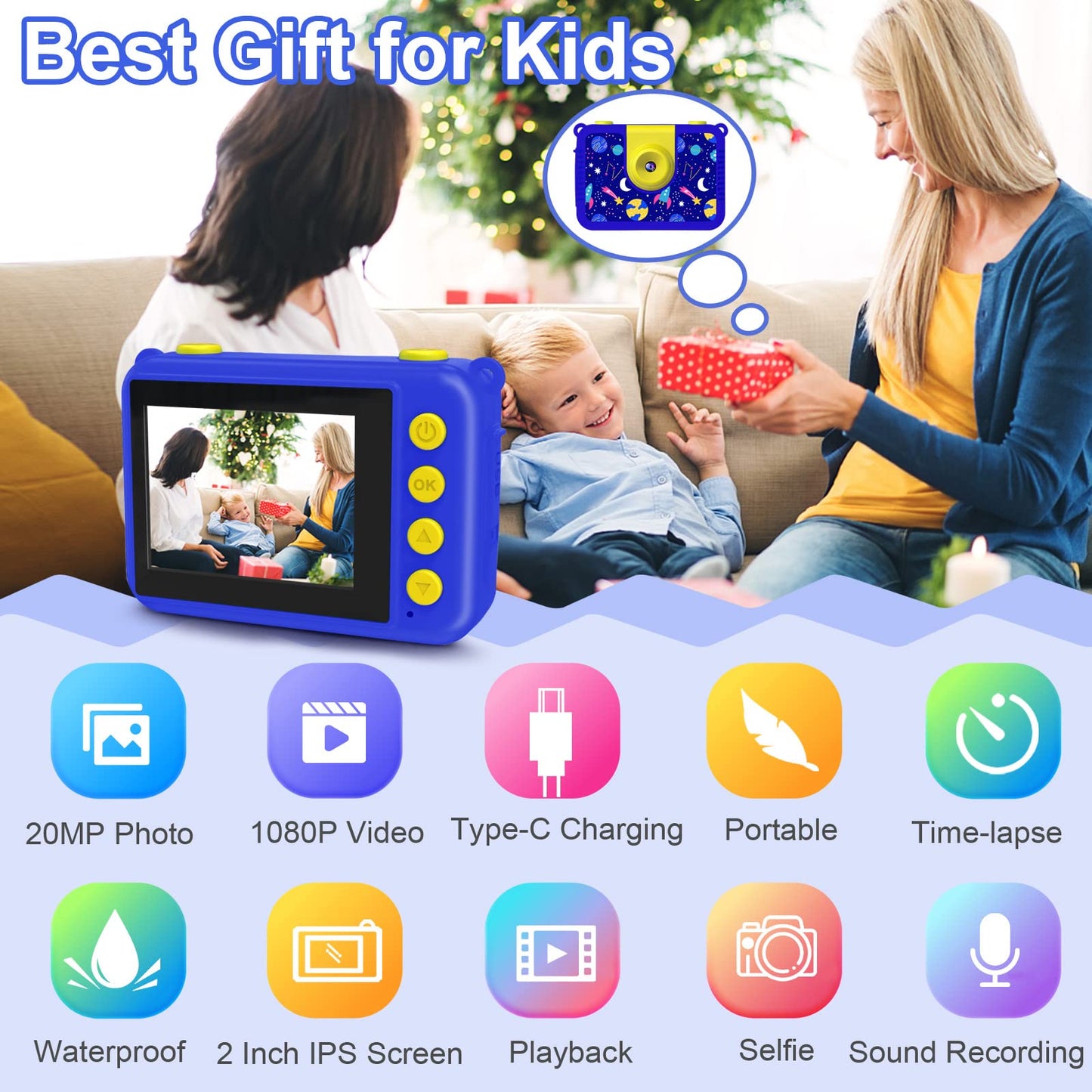 Waterproof Camera - Underwater Camera Birthday Gifts for Girls Boys Children Digital Action Camera with 32GB SD Card, Pool Toys for Kids Age 4 5 6 7 8 10