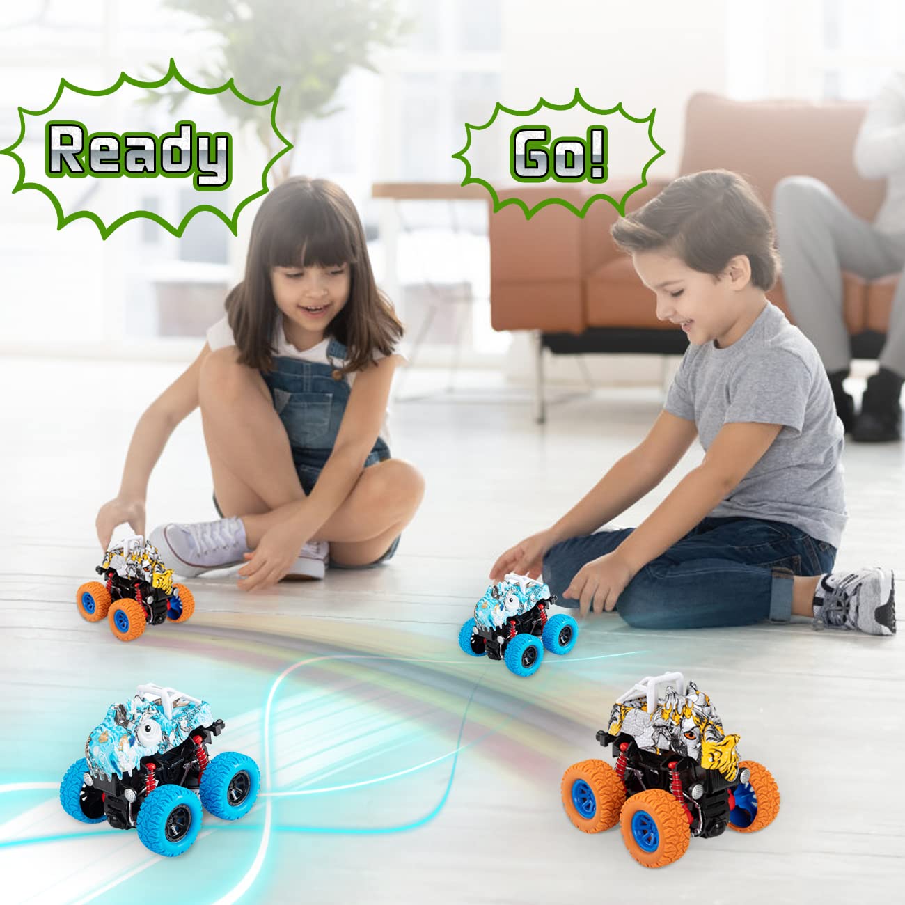 Dinosaur Toys for 2 3 4 5 Year Old Boys , Pull Back Vehicles Toys Monster Truck for Toddler Boys Age 2-4-6, Dino Cars for Kids 3-5 Year Old Christmas Birthday Gifts