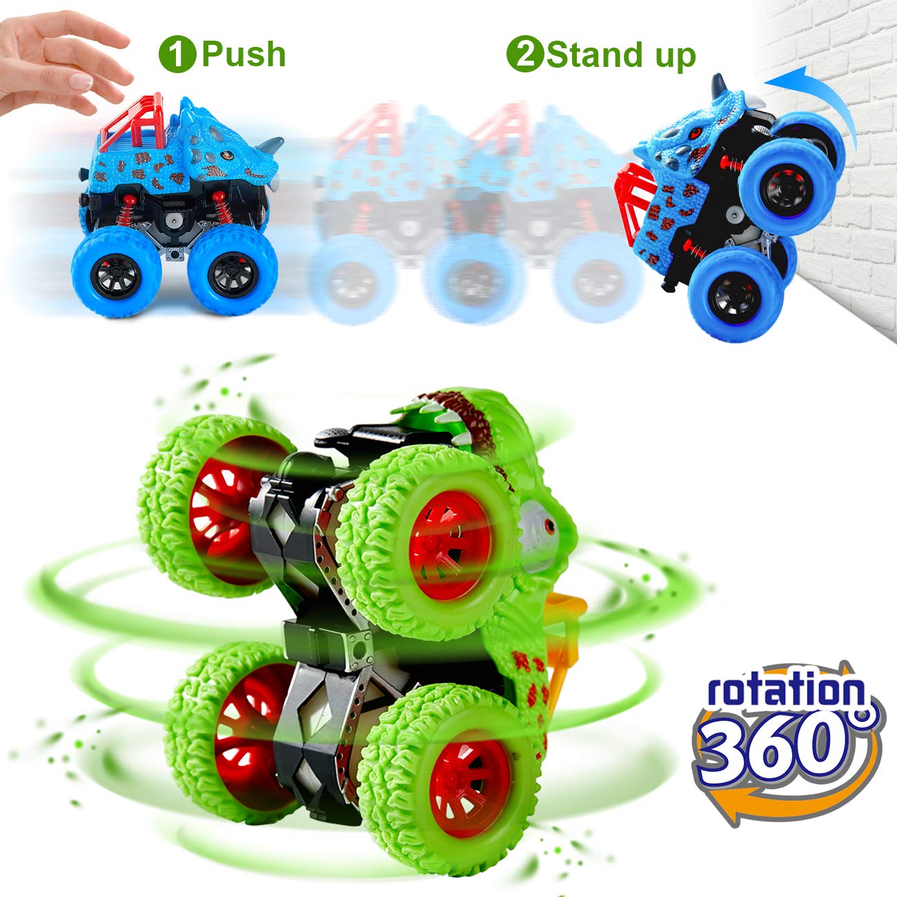 Dinosaur Toys for 2 3 4 5 Year Old Boys , Pull Back Vehicles Toys Monster Truck for Toddler Boys Age 2-4-6, Dino Cars for Kids 3-5 Year Old Christmas Birthday Gifts