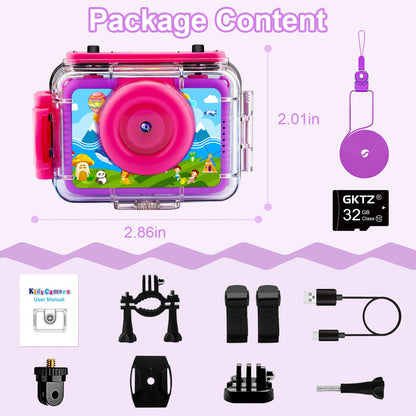 Waterproof Camera - Underwater Camera Birthday Gifts for Girls Boys Children Digital Action Camera with 32GB SD Card, Pool Toys for Kids Age 4 5 6 7 8 10