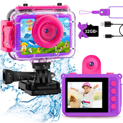 Waterproof Camera - Underwater Camera Birthday Gifts for Girls Boys Children Digital Action Camera with 32GB SD Card, Pool Toys for Kids Age 4 5 6 7 8 10