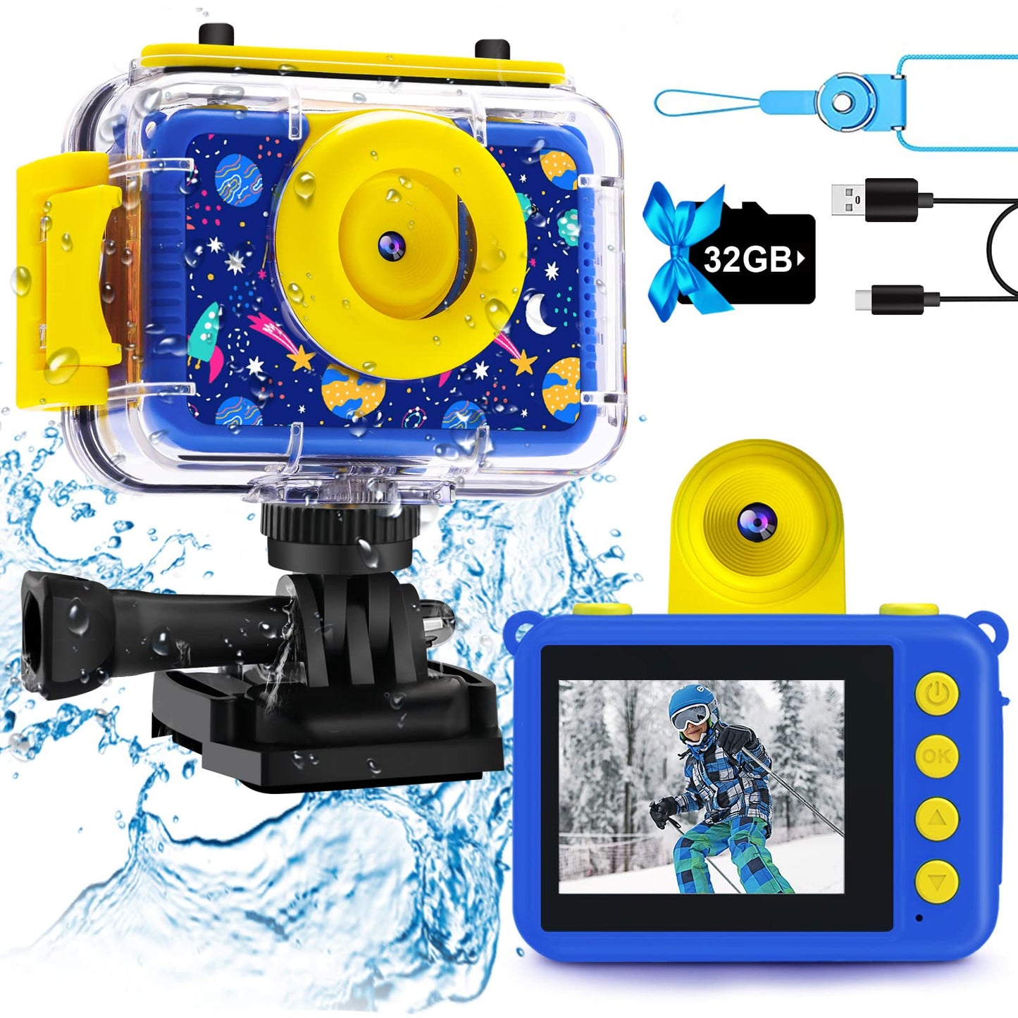 Waterproof Camera - Underwater Camera Birthday Gifts for Girls Boys Children Digital Action Camera with 32GB SD Card, Pool Toys for Kids Age 4 5 6 7 8 10