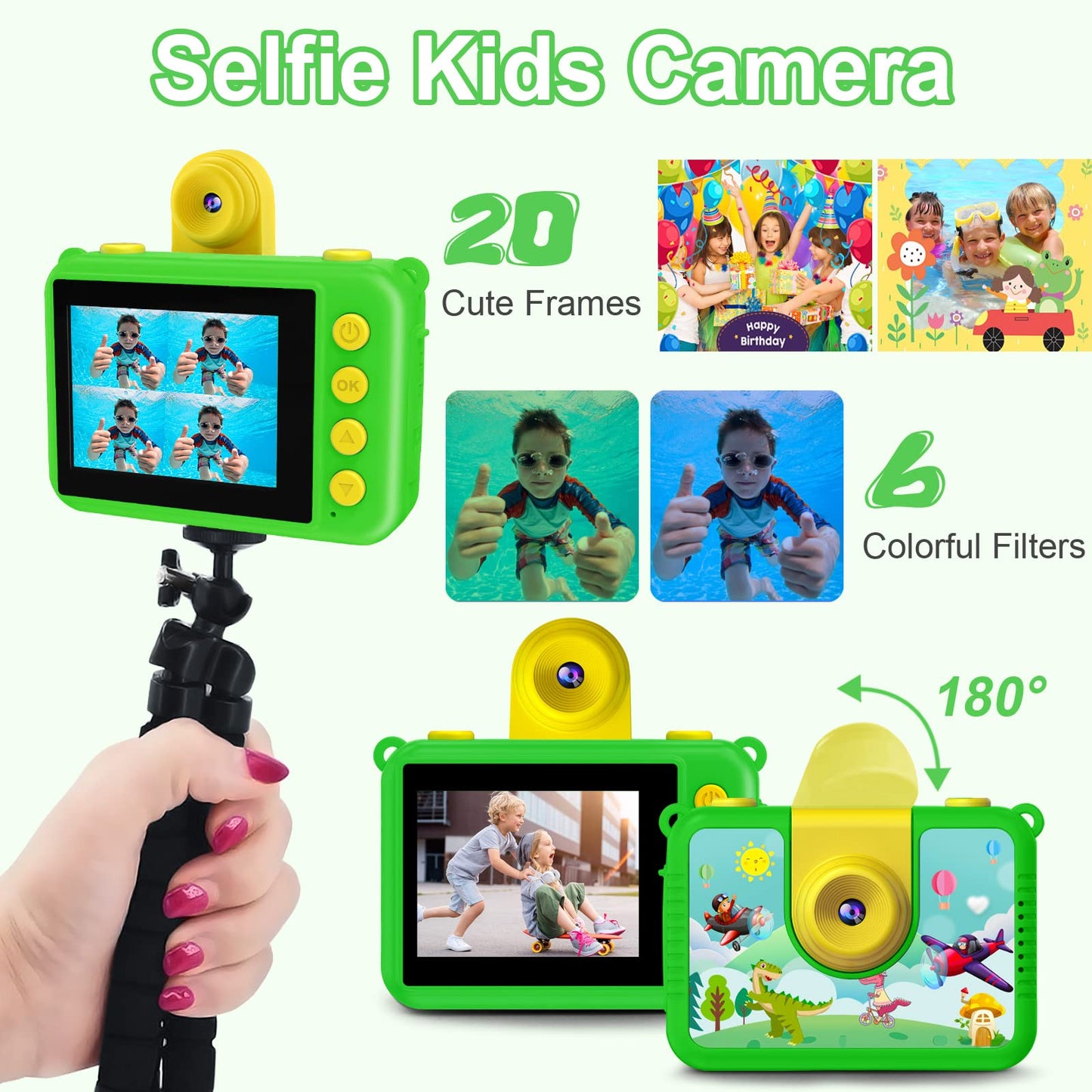 Waterproof Camera - Underwater Camera Birthday Gifts for Girls Boys Children Digital Action Camera with 32GB SD Card, Pool Toys for Kids Age 4 5 6 7 8 10