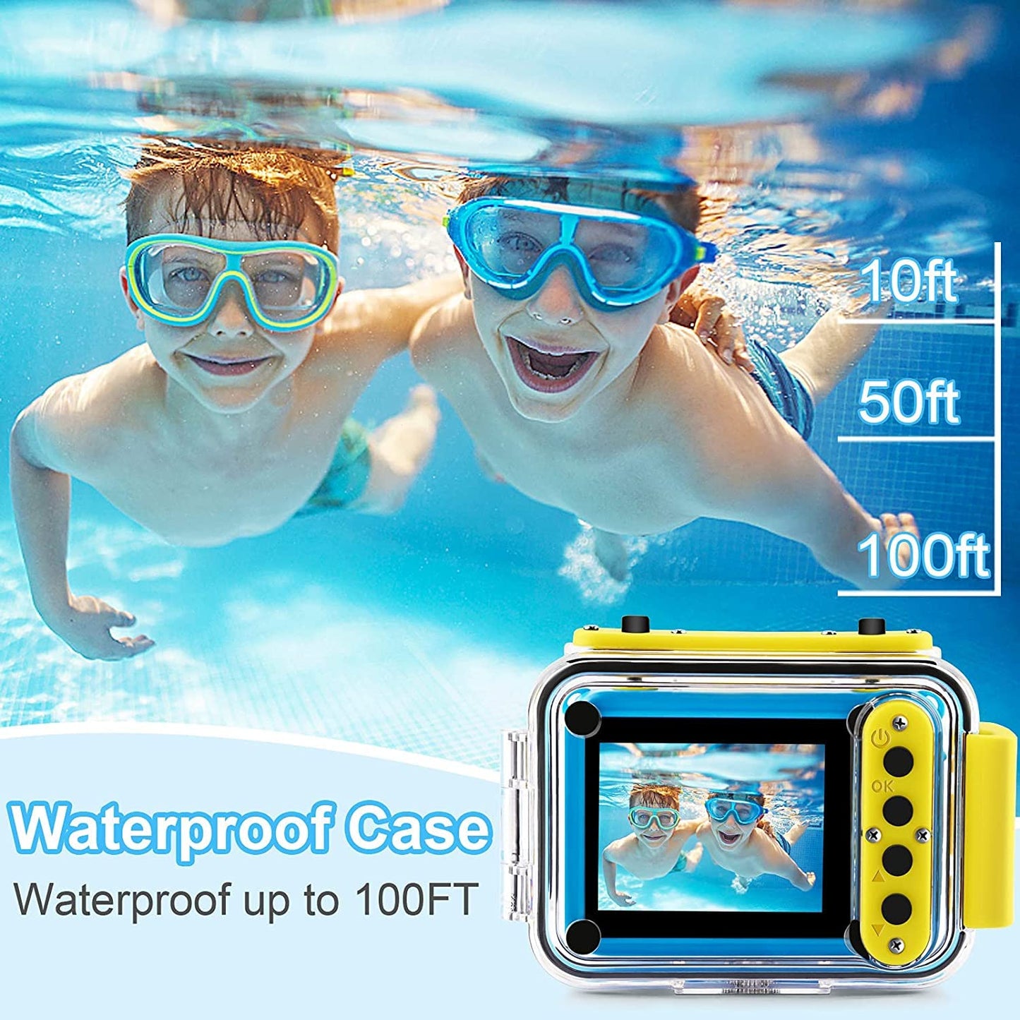 Waterproof Camera - Underwater Camera Birthday Gifts for Girls Boys Children Digital Action Camera with 32GB SD Card, Pool Toys for Kids Age 4 5 6 7 8 10