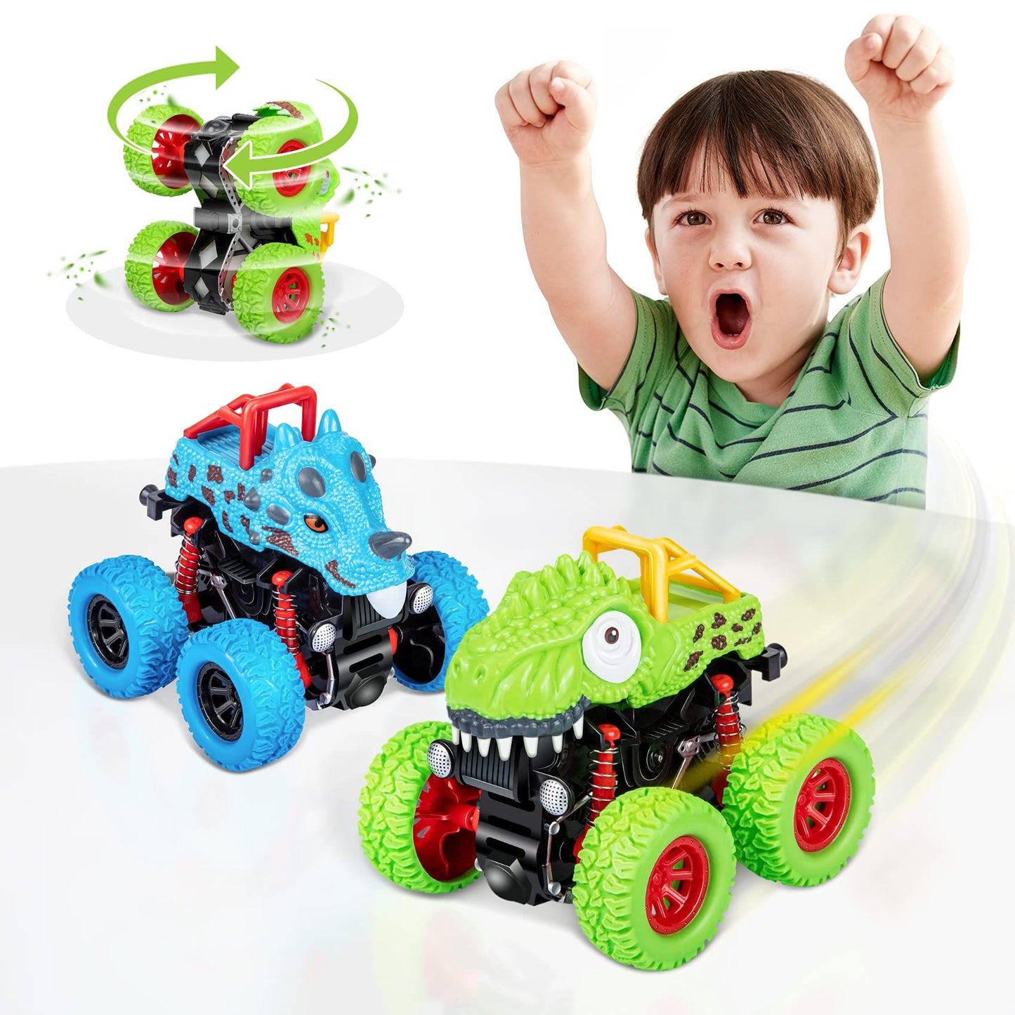 Dinosaur Toys for 2 3 4 5 Year Old Boys , Pull Back Vehicles Toys Monster Truck for Toddler Boys Age 2-4-6, Dino Cars for Kids 3-5 Year Old Christmas Birthday Gifts