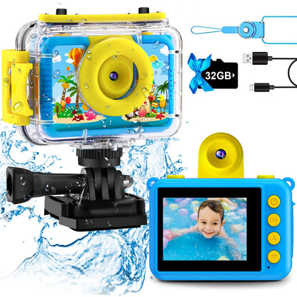 Waterproof Camera - Underwater Camera Birthday Gifts for Girls Boys Children Digital Action Camera with 32GB SD Card, Pool Toys for Kids Age 4 5 6 7 8 10