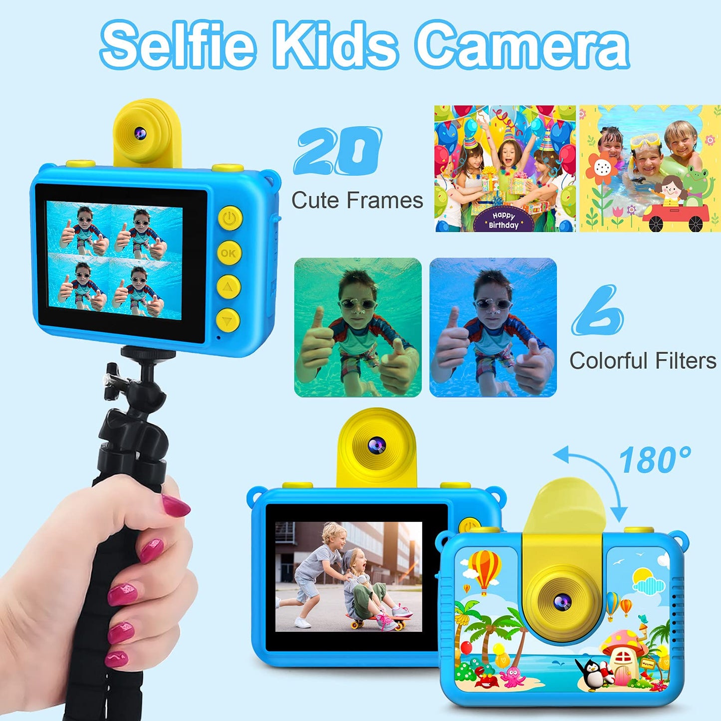 Waterproof Camera - Underwater Camera Birthday Gifts for Girls Boys Children Digital Action Camera with 32GB SD Card, Pool Toys for Kids Age 4 5 6 7 8 10