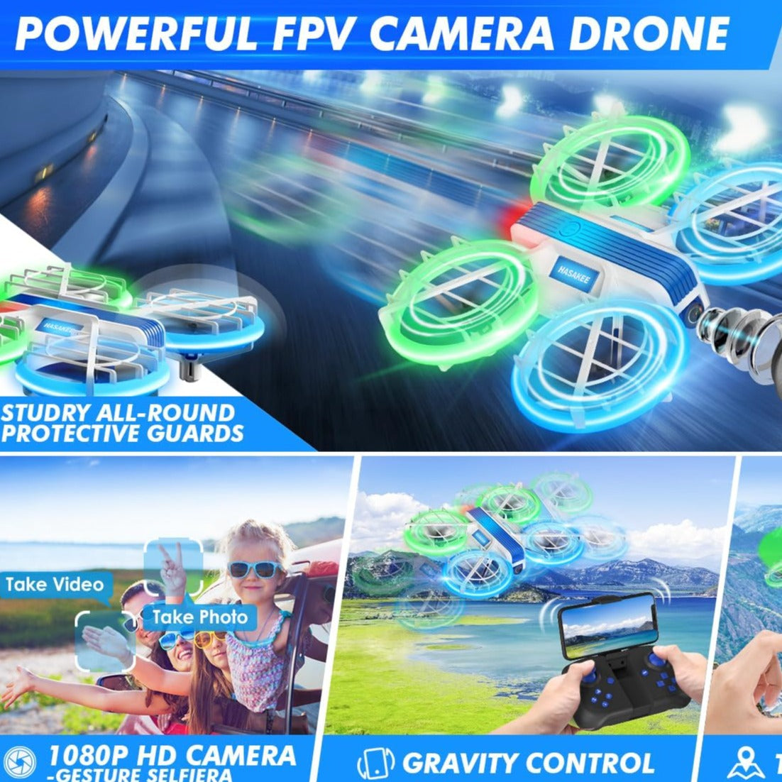 Drone with Camera 1080P HD FPV for Kids and Adults,Hobby RC Quadccopter for Beginners with Bright LED Light,Propeller Full Protect,