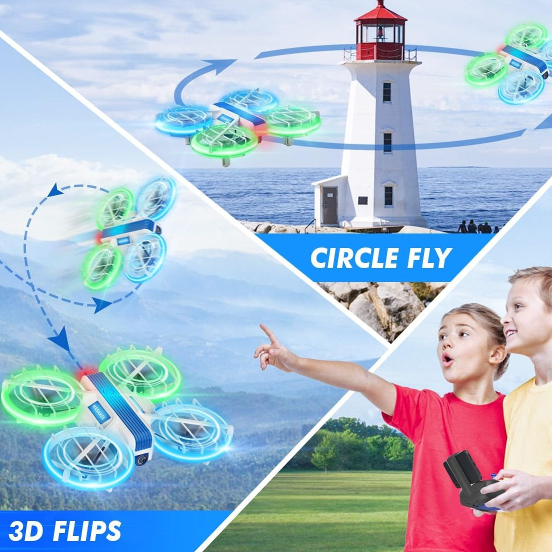 Drone with Camera 1080P HD FPV for Kids and Adults,Hobby RC Quadccopter for Beginners with Bright LED Light,Propeller Full Protect,